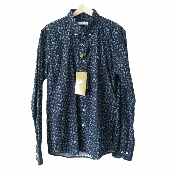 NEW $425 Etro Couture Dress Shirt!e 41 (approx a medium)NavyWhite Paisleys